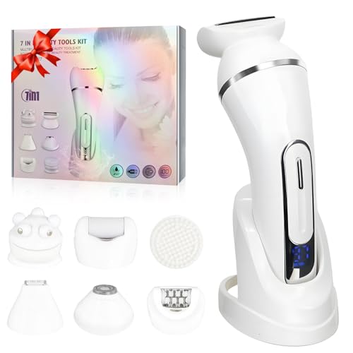 3.0 Women Face Epilator, 7-in-1 Rechargeable Facial Hair Remover with LED Battery Display, Facial Shaver for Face, Eyebrow, Nose Trimmer (White)