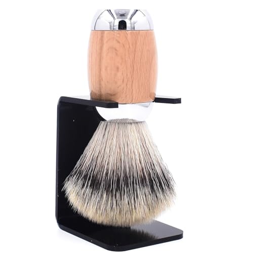 Taconic Shave Synthetic Silvertip Luxury Shaving Brush ? Premium 22?mm Knot, Ultra?Soft Bristles, Beechwood Handle, Includes Acrylic Stand & Gift Box