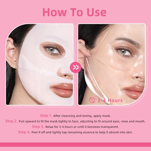 dewyhour Collagen Face Mask: 5 Pack Hydrating Deep Collagen Mask Overnight Sheet Mask with Hyaluronic Acid | Firming & Elasticity Skin, Korean Skincare, Pore Minimizing, Glass Glow Skin