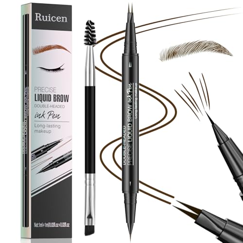 Eyebrow Pen - Eyebrow Pencil, Brow Pencil 2-in-1 Dual-Ended Microblading Eyebrow Pen with Micro-Fork-Tip and Precise Brush-Tip Create Natural Hair-Like Brows, Last All-Day, Dark Brown