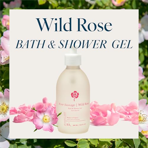 Provence Sante Cleansing Bath & Shower Gel - Moisturizing Almond Oil Body Wash for Dry Skin - Nourishing Floral Wild Rose Scent - Made in France - 10.2 Oz