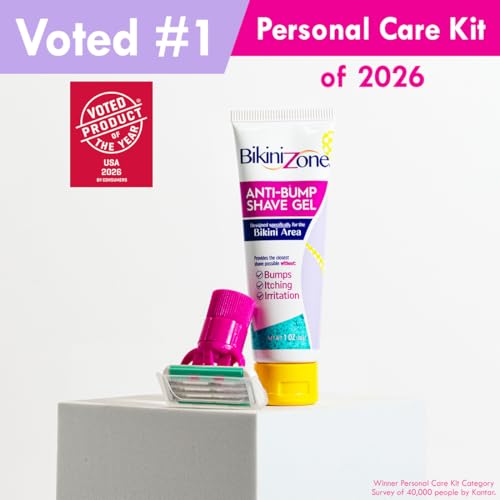 Bikini Zone Flow All-in-One Travel Razor with 1 oz Anti-Bump Shave Gel, 3-Blade Disposable Razor for Bikini & Sensitive Areas
