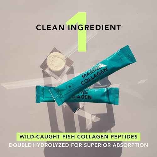 AMANDEAN Marine Collagen Peptides Powder Stick Packs. Wild-Caught Fish. 30 Single Use Individual Packets. Hair, Skin & Nails. Non-GMO, Zero Carbs, Unflavored, High Bioavailability.