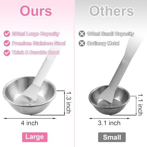 16 Pcs Esthetician Supplies 4 Large Stainless Steel Mixing Bowls 4 Facial Fan Brushes 4 Face Mask Applicator Brush 4 Facial Mask Scrapers (Silver)