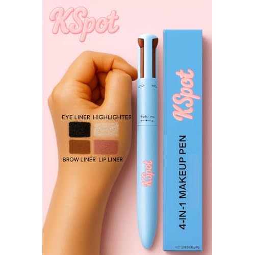 kspot Vegan 4-in-1 Beauty Pen ? Eyeliner, Lip Liner, Brow Pencil & Highlighter ? Blue Multi-Color Twist Design, Travel-Ready, Cruelty-Free Luxury Touch-Up Tool