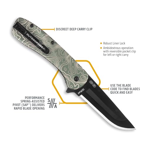 OUTDOOR EDGE RAZOR VX1 | Topo Map Etching | Replaceable Blade EDC Folding Pocket Knife | 3" Stainless Blade, Green Anodized Aluminum Handle, Reversible Pocket Clip | Cool Knife for Men