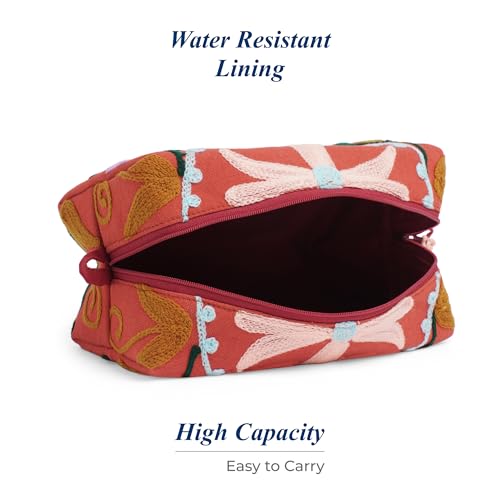 Huar Travel Makeup Bag- Large Capacity Cosmetic Bags for Women - Water Resistance Lining Portable Pouch & Open Toiletry Bag - Perfect Girls Makeup Organizer for Travel Essentials (Orange)