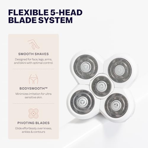 Freebird FlexSeries BodySmooth Rotary Blade Refill for Women - Gentle Shave for Sensitive Skin, 5 Contouring Heads, Mess-Free Cleanup