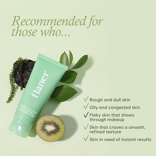 FLANER Green Caviar Peeling Mask ? Natural Face Exfoliator with 100,000ppm of Green Tea, Dead Skin & Blackhead Remover, 99% Micro Marine Spicules, Centella Asiatica, Gentle Exfoliating Scrub,100g