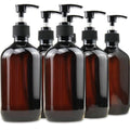 Empty Plastic Bottles with Pump Dispenser and Labels Included, Refillable Travel Containers for Hand sanitizer Shampoo Lotion, etc - No BPA/Parabenf, 500ml/16.9oz (Amber, 6 Pack)