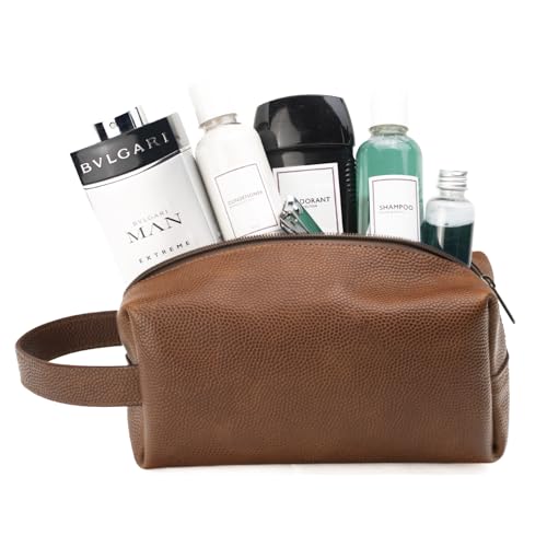 Leather Toiletry Bag for Men ? Water Resistant Travel Dopp Kit - Premium Full Grain Leather Cosmetic Case- Perfect Gifts for Him - Mens Toiletry Bag (Honey)