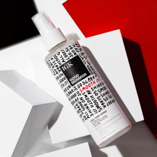 IGK GOOD BEHAVIOR 4-in-1 Prep Spray | Full + Travel Size | Gently Detangles, Controls Frizz for 24 Hours, Heat Protection & Shine | Weightless Formula for Smooth Hair