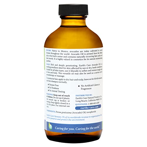 Earth¡¯s Care Avocado Oil - Avocado Oil for Hair and Skin with Vitamin E, Glass Bottle, 8 FL. OZ.