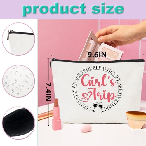6 Pcs Girls Trip Gifts Girls Weekend Makeup Bag Girls Trip 2026 Gifts Favors Summer Gifts Cosmetic Bag Toiletry Bag Zipper Pouch Weekender Bags for Women Girl Friendship Bachelorette Party Birthday