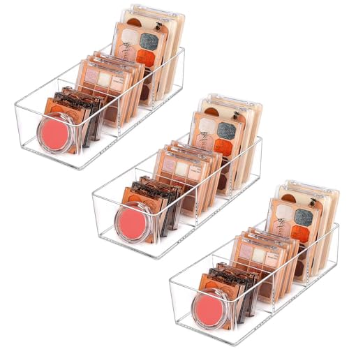 JessLab Acrylic Makeup Organizer, 3 Pack Stackable Cube Sections for Drawer, Vanity, Countertop, Bathroom, Kitchen and Cabinet Storage, 3 Compartment