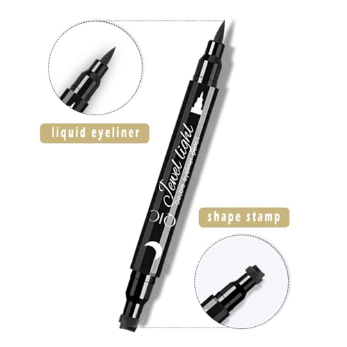 Face Stamp & Eyeliner Set, 4 PCs Black Shape Stamps and Felt Eye Liners, Dual ended 2-in-1 Eye Makeup Pen