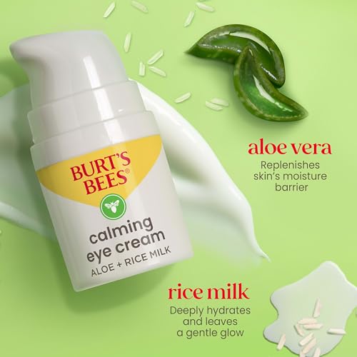 Burt's Bees Calming Eye Cream With Aloe and Rice Milk, Moisturizes Without Causing Redness or Irritation, 98.7 Percent Natural Origin Skin Care, 0.5 oz. Bottle