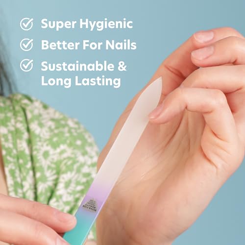 BONA FIDE BEAUTY Czech Glass Nail File with Case and Ergonomic Glass Nail Files for Natural Nails in Pastel Green and Violet Bundle