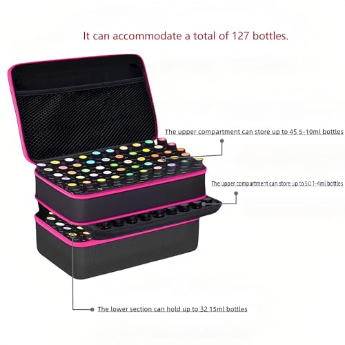 Essential Oil Storage Box, Hard Shell Case for 1-15ml Bottles, Black and Purple (127, pink)