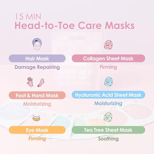 Naisture 15 Min Pamper Me Kit Korean Spa Skincare Gift Set for Women-Head to Toe with Hair, Face, Eye, Hand, & Foot Masks (7 pcs)