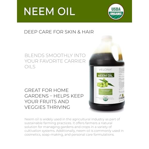velona Neem Oil USDA Certified Organic - 1 Gallon / 128 Fl Oz | 100% Pure and Natural Carrier Oil | Virgin, Unrefined, Cold Pressed | Hair, Body and Skin Care | Use Today - Enjoy Results