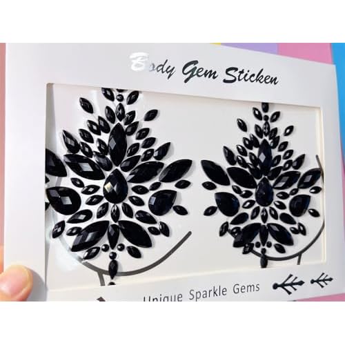 Topz Black Body Gems Sticker Halloween Makeup Collection Rhinestone Sticker Temporary Tattoo Nipple covers diamond pasties body jewels face gems for festival