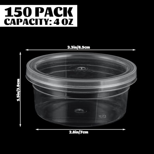 150 Pack 4oz Slime Containers with Lids, Small Plastic Storage Containers for Slime, Bead, Foam Ball, DIY Craft Making