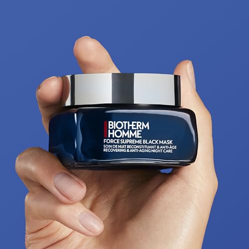 Biotherm Homme Force Supreme Black Mask, Recovering & Anti-Aging Night Mask for Men with Dark Cultivated Algae and Blue Algae, Plumps and Energizes the Skin, Smoothes Wrinkles Overnight, 1.7 Fl. Oz.