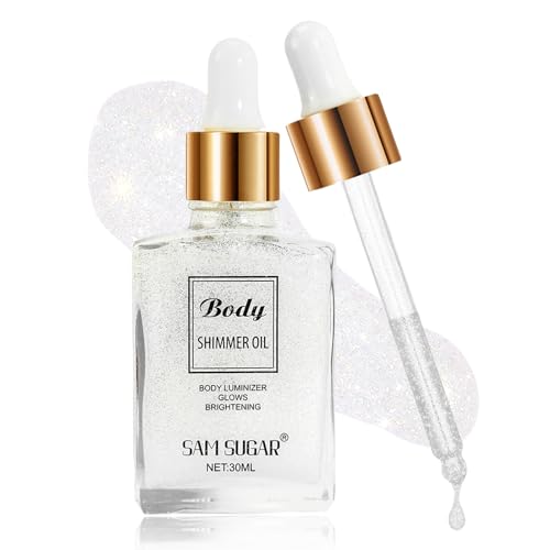 Body Shimmer Oil,Luxurious Illuminator Body Glow Oil,Moisturizing Body Luminizer Glow,Waterproof Long Lasting Body Luminizer Glow For Face and Body (01Silver White)