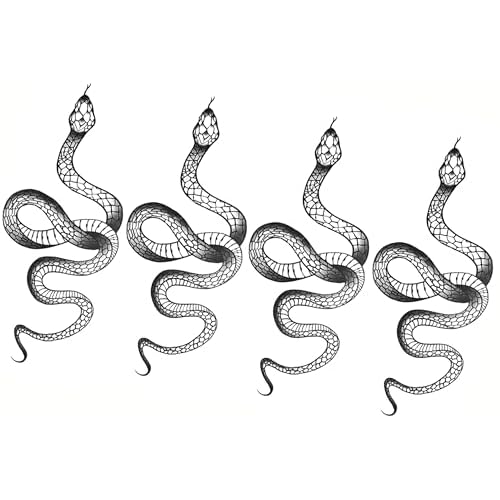 Fashion Realistic Big Size Black Snake Temporary Tattoo Stickers for Women Men Waterproof Fake Tattoo Waist Body Forearm Arm (Pack of 4)