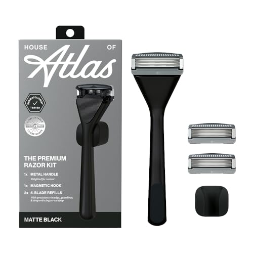 Premium Razor for Men, Handle + 2 Razor Blade Refills + Magnetic Shower Hook, Precision Trim Edge (Matte Black)