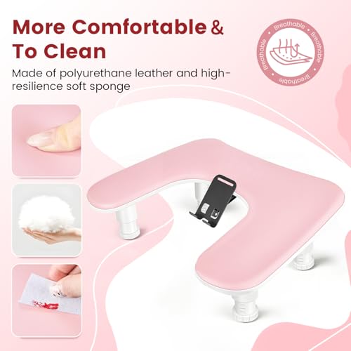 JODSONE Pink U-Shaped Manicure Arm Rest for Nails Tech with Rotating 360¡ÆBuilt-In Phone Holder and Adjustable Nail Arm Rest Detachable Manicure Hand Rest for Salon Design
