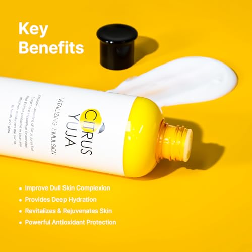FARMSTAY Citrus Yuja Vitalizing Emulsion ? Vitamin C Face Moisturizer for Dry & Sensitive Skin, Dark Spot Correcting, Deep Hydrating for Glowing Skin, Korean Skin care, for Women & Men, 9.46 fl. oz.