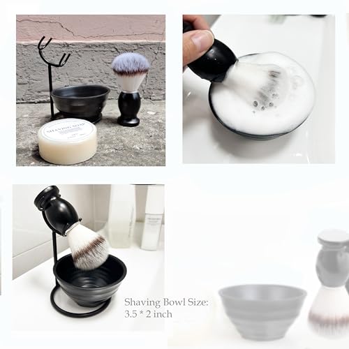 JEQUIL&CORENVEO Shaving Brush Set for Men, 4pcs Synthetic Shaving Brush with Shaving Soap, Stand and Shaving Bowl