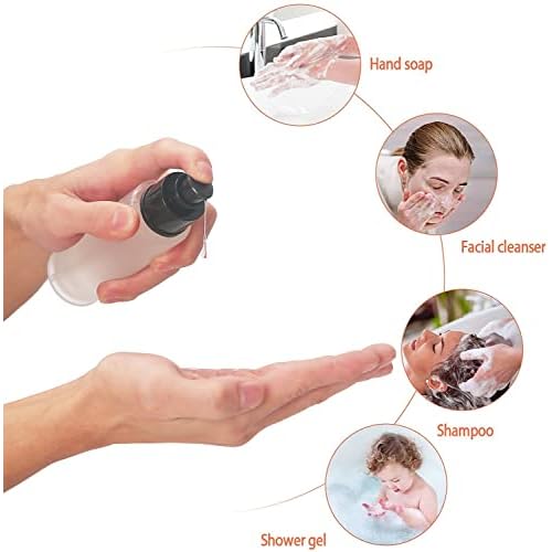 SOOKDEO Mini Dispenser Portable Free Refillable Bottle with Pump & Lid for Travel Shampoo Conditioner Shower Soap Work Hand Dish Soap Lotion Makeup Essential Oil, 10 Pack, 3oz, 100ml (Cream White)