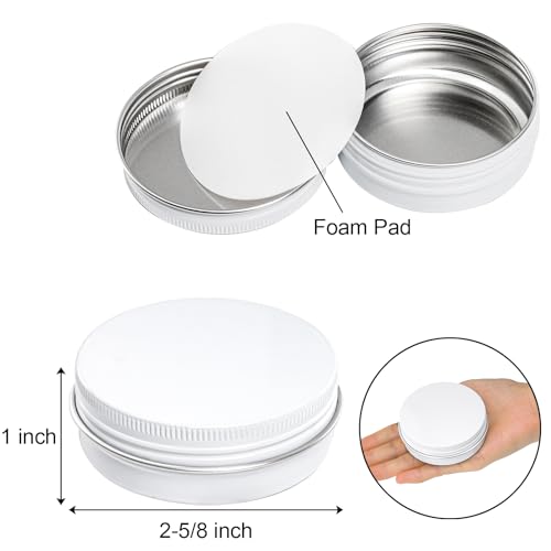 Foraineam 48 Pack 2 oz White Lip Balm Tin Cans, Aluminum Round Cosmetic Sample Containers with Screw Lid, Storage Travel Tin Jars Metal Empty Tins for Salve, Cream, Spices or Candles