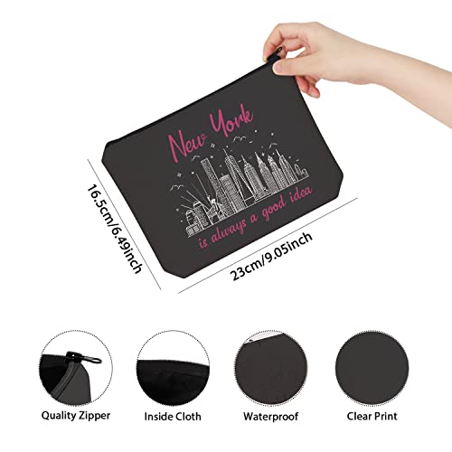 New York Bachelorette Party Favor New York Is Always A Good Idea New York Vacation Zipper Pouch Makeup Bag (BLK-NY)