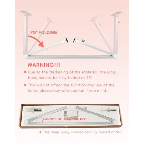 Foldable Half Moon Light for Nail Desk, 48W Square Nail Table Lamp, 33in LED Desk Lamp with Knob, 3 Modes 3000-6000K Dimmable (Silver)