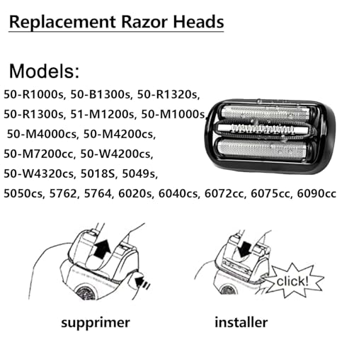 53B-Series 5 and Series 6 Replacement Head Compatible with Braun Series 5 Electric Shaver Razor,53B Blades for Braun S6 and S5 Replacement Foil and Cutter for 6020s,5020s,5018s,5050cs,6020s,6040cs
