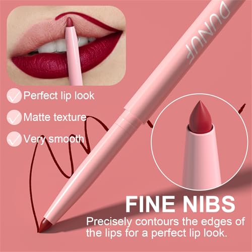 6Pcs Retractable Lip Liner Pencils Set, Mauve Maroon Dark Red Nude Chocolate Brown Plum 6 Rich Pigmented Shades Waterproof & Long-Lasting Creamy Matte Velvet Finish for Shaping & Sculpting Lips (#01)