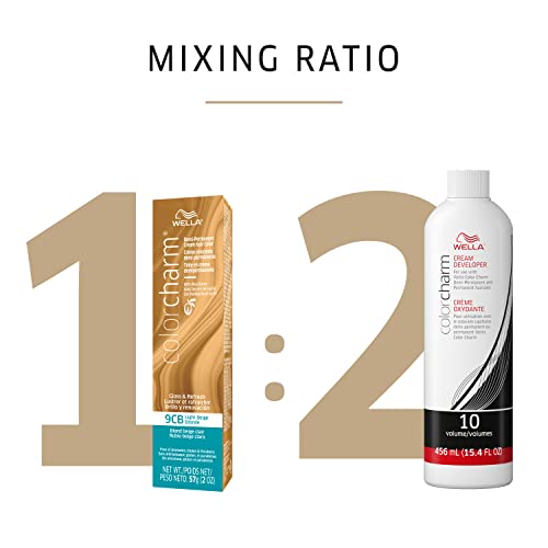 WELLA colorcharm Demi Permanent Hair Color, Adds Gloss & Color Richness, Gray Coverage, 9CB Light Beige Blonde + 10 Vol. Developer