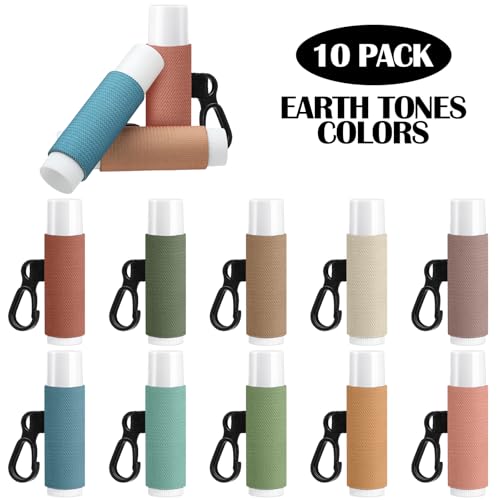 Sureio 10 Pack Lip Balm Holder Keychain Compact Clip On lipstick Lip Gloss Holder Keychain Elastic lipstick Sleeve Clip(Earth Tones)
