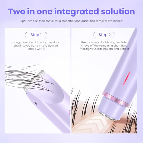 Bikini Trimmer for Women-2 in 1 Dual Head Electric Razors,IPX7 Waterproof Bikini Electric Shaver,Dry & Wet Use Painless Bikini Shaver,Pubic Hair Trimmer for Private Area & Body Hair,Purple