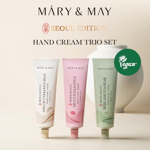 Mary&May SEOUL EDITION Shea Butter & Rice Bran Hand Cream Trio Set - Korean Nourishing Vegan Hand Moisturizer for Soft, Healthy Hands - 3 Different Formula & Scent, 1.69oz. 3ea