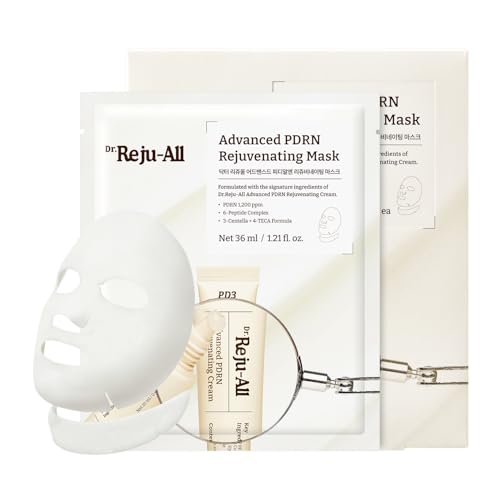 Dr. Reju-All Advanced PDRN Rejuvenating Mask - Face & Neck Korean Sheet Mask with 1,200 ppm PDRN, Collagen & Copper Peptides - Hydrating & Soothing, Skin Repair (1.2 Fl Oz x 4EA)