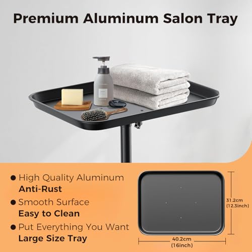 Back-Saving Salon Tray on Wheels, Adjustable Height (25-36inch) Rolling Cart for Hair Stylists, Tattoo Artists, Lash Techs?Spa Clinic Home Salon Trolley (36inch-Black, 12.3¡¿16inch)