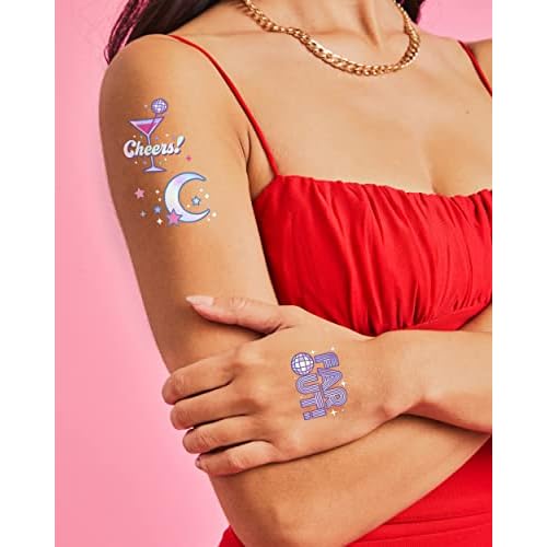 xo, Fetti Disco Birthday Party Temporary Tattoos - 48 Iridescent Foil Pcs | Birthday Girl Party Decorations, Dancing Queen, 70s Groovy Party