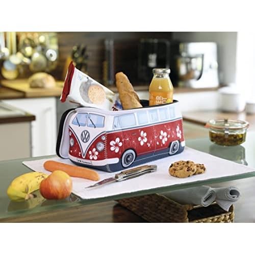 BRISA VW Collection - Volkswagen Neoprene Universal Makeup Cosmetics Toiletry Travel Pharmacy Bag in T1 Bus Design (Hibiscus/Red) (Large (11.8 x 5.5 x 4.7 inches))