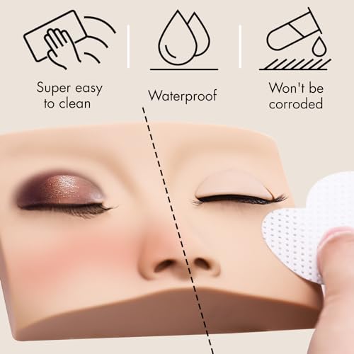 Double Layer Lash Mannequin Head - Realistic Soft-Touch Rubber Head With 2 Layers Replaced Eyelids - Training Makeup Head(1 Pair Removable Eyelids)
