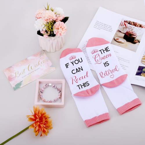 Happy Retirement Gifts for Women, Thank You Gifts Bag Basket for Mother Coworker Teacher Nurse Boss Friend Grandma Retirees Female Retired Gift with Canvas Tote Bag Tumbler Socks